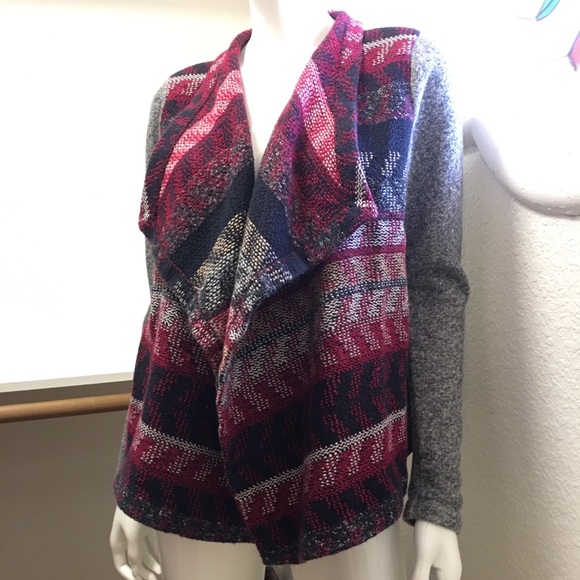 Lucky Lotus boho wool blend open sweater/cardigan Sz M - Picture 3 of 8